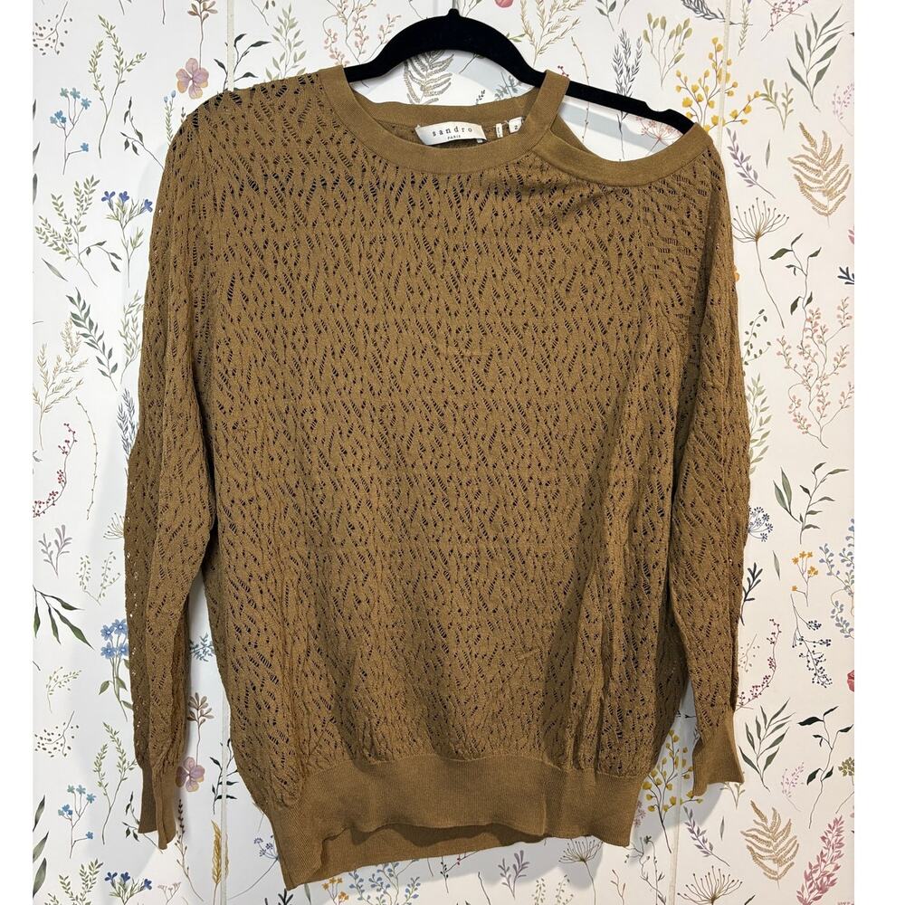 Sandro Paris Sepia Cold Shoulder Sweater Size M (2) Brown Knit